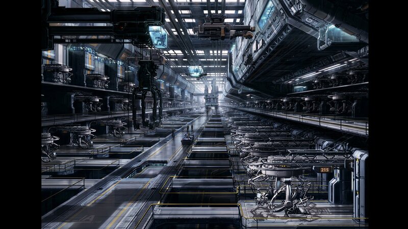 futuristic factory interior