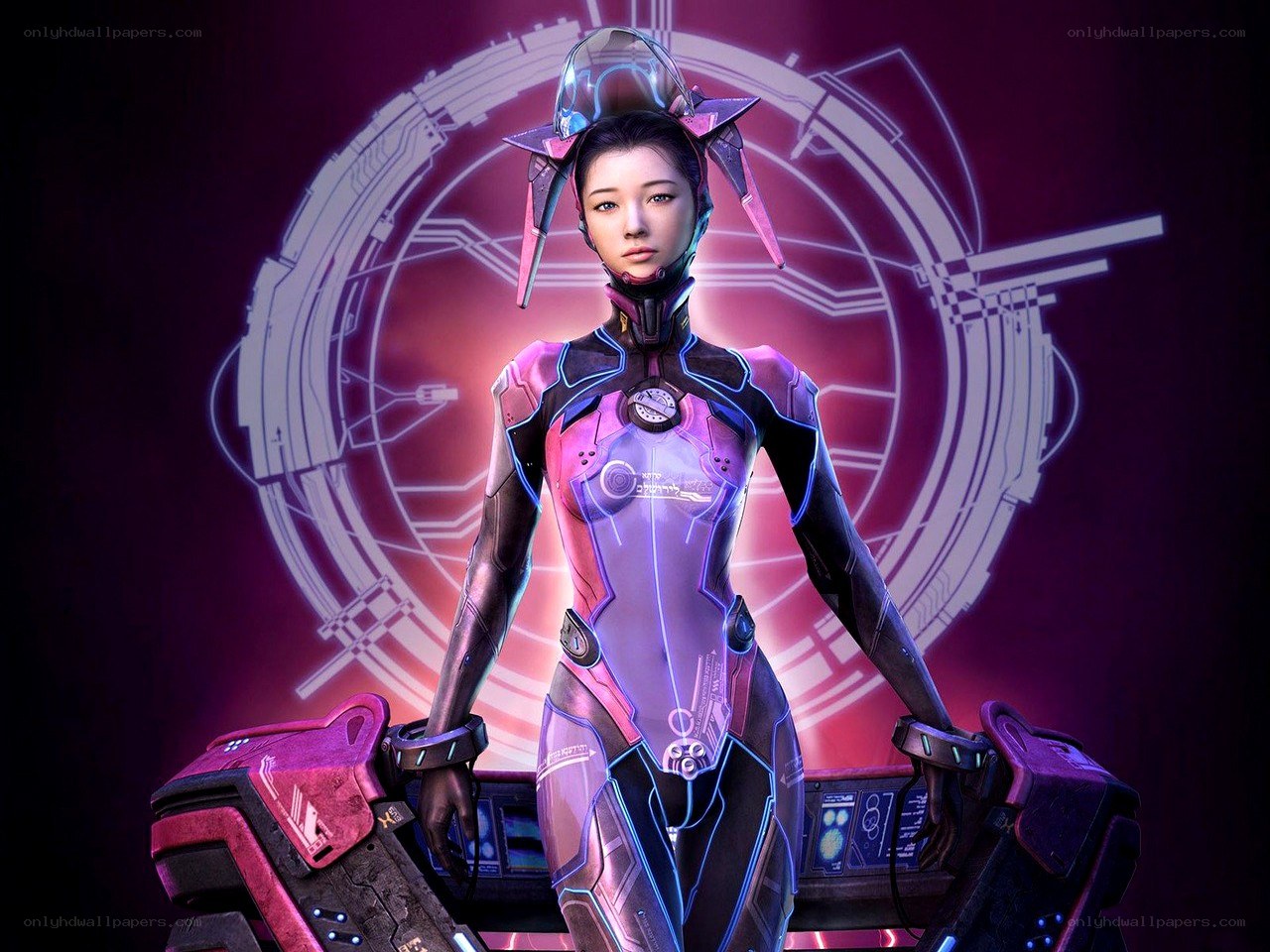 futuristic female cyborg character