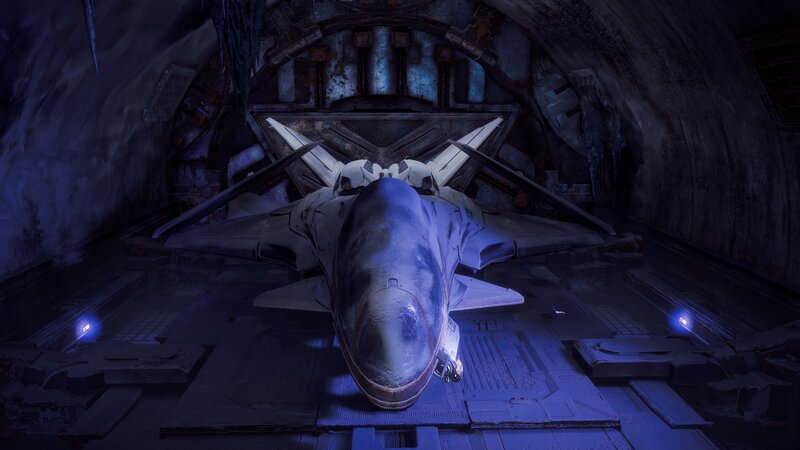 Futuristic Fighter Jet — Blue, Dark, Dramatic