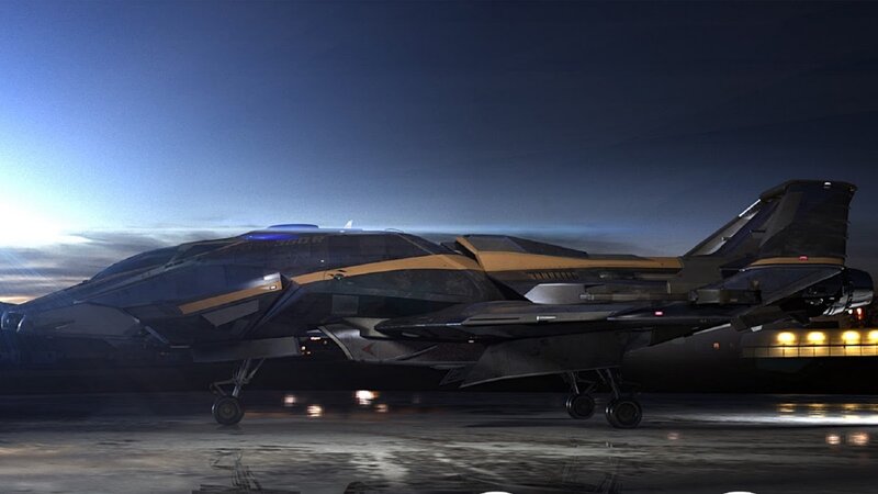 Futuristic Fighter Jet — Blue, Dramatic, Night