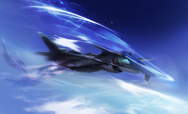 Futuristic Fighter Jet — Blue, Dramatic