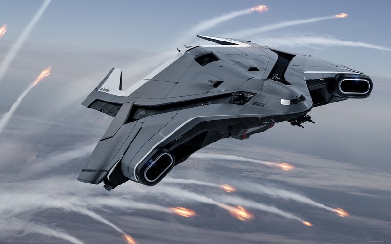 Futuristic Fighter Jet — Gray, Dramatic, Afternoon, Digital Art