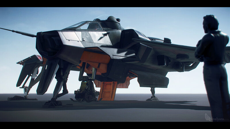 Futuristic Fighter Jet — Gray, Dramatic, Afternoon