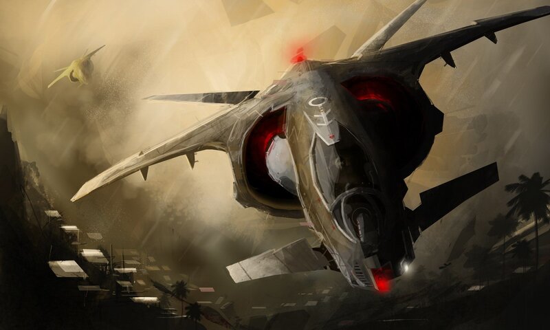 Futuristic Fighter Jet — Gray, Dramatic, Digital Art, Aircraft, City