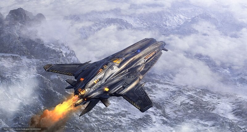 Futuristic Fighter Jet — Gray, Dramatic, Digital Art, Mountains