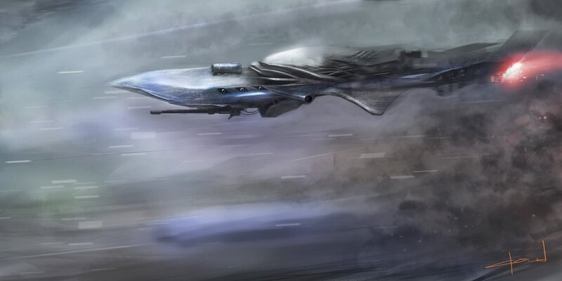 Futuristic Fighter Jet — Gray, Dramatic, Digital Art