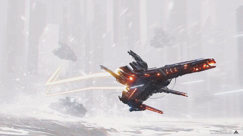 Futuristic Fighter Jet — Gray, Dramatic, Winter