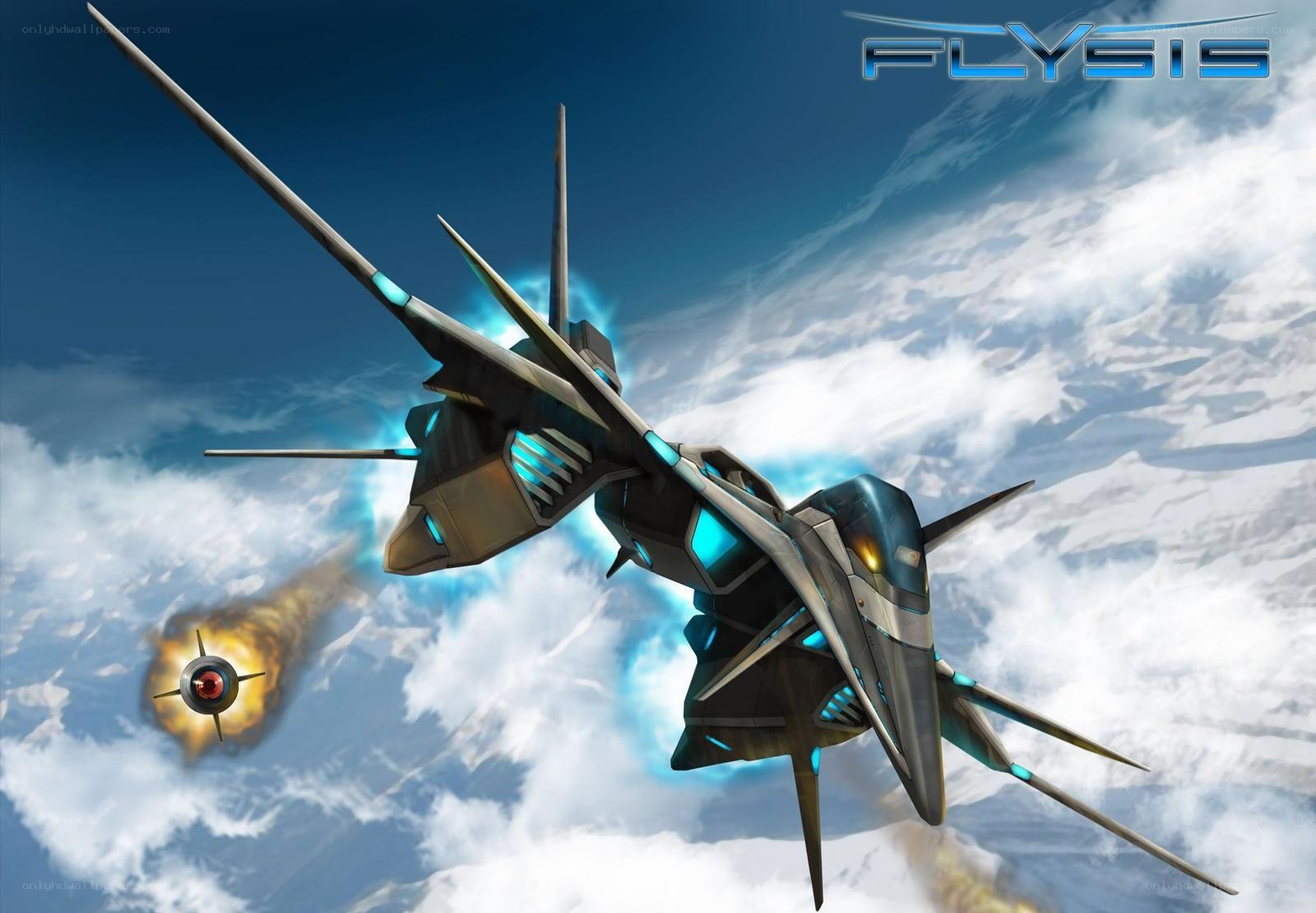 Futuristic fighter jet in combat