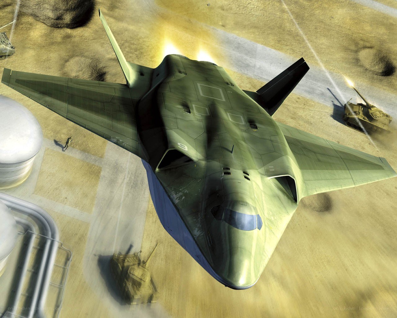 Futuristic fighter jet in combat
