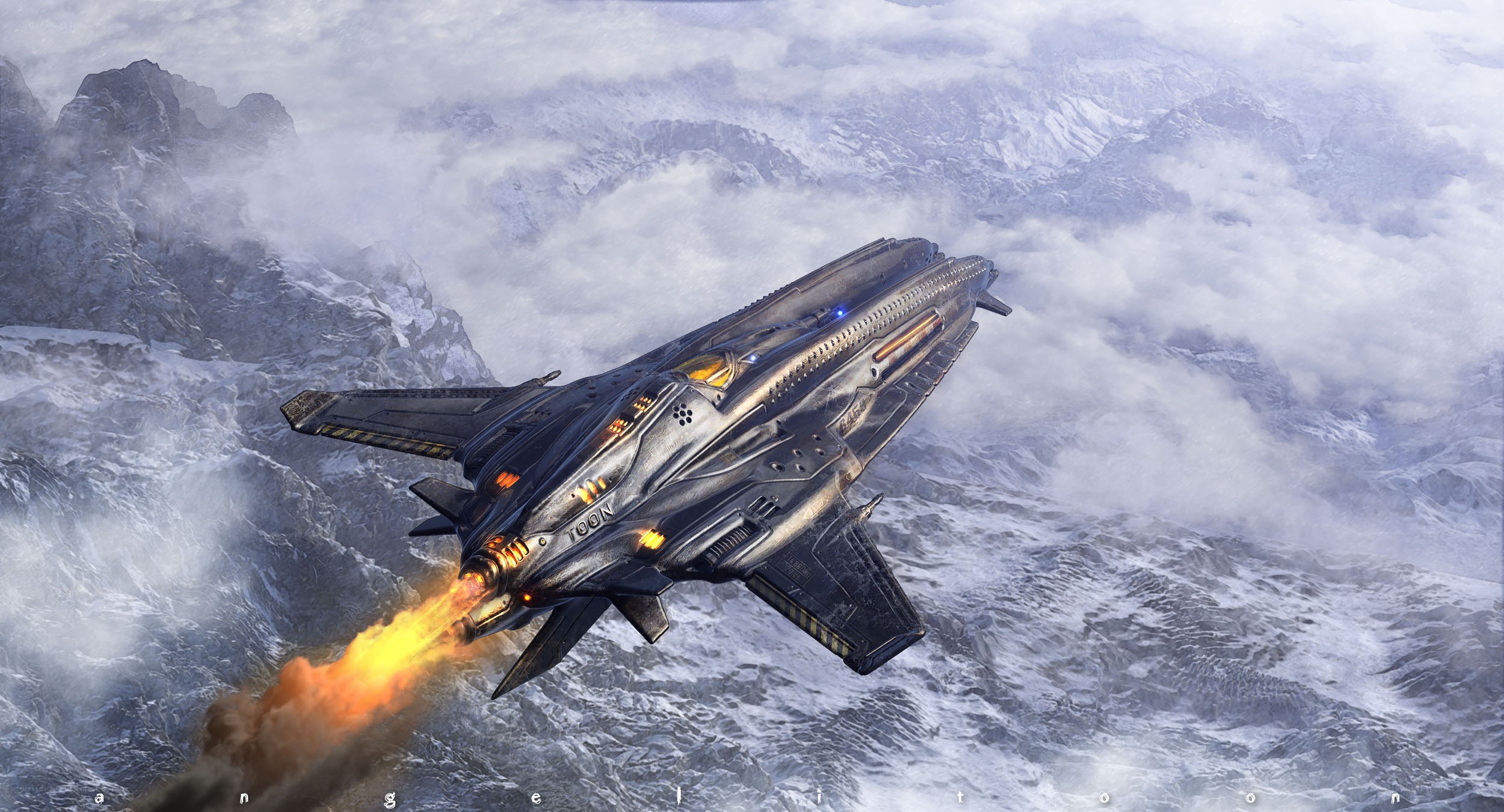 Futuristic fighter jet in flight