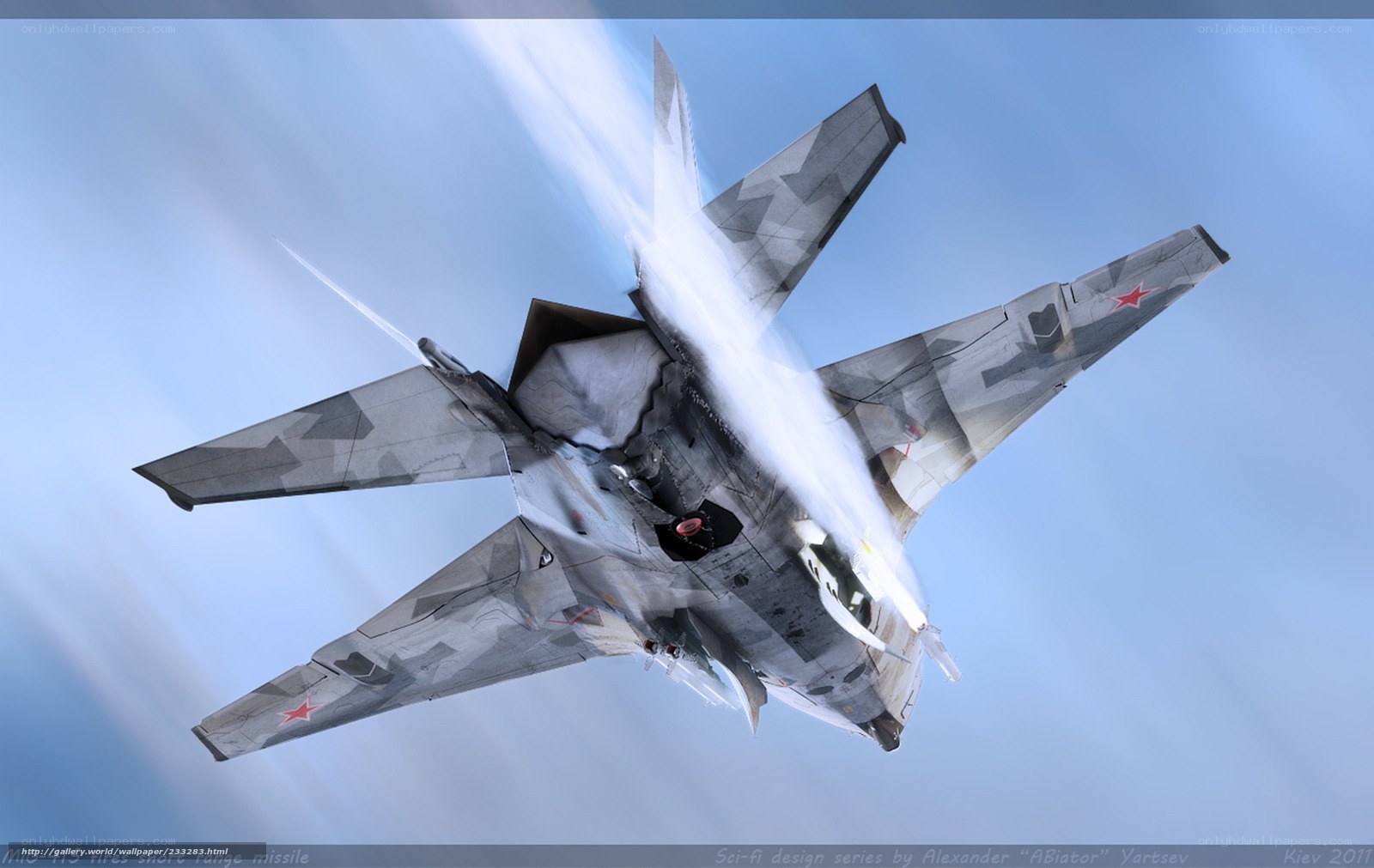 Futuristic fighter jet in flight