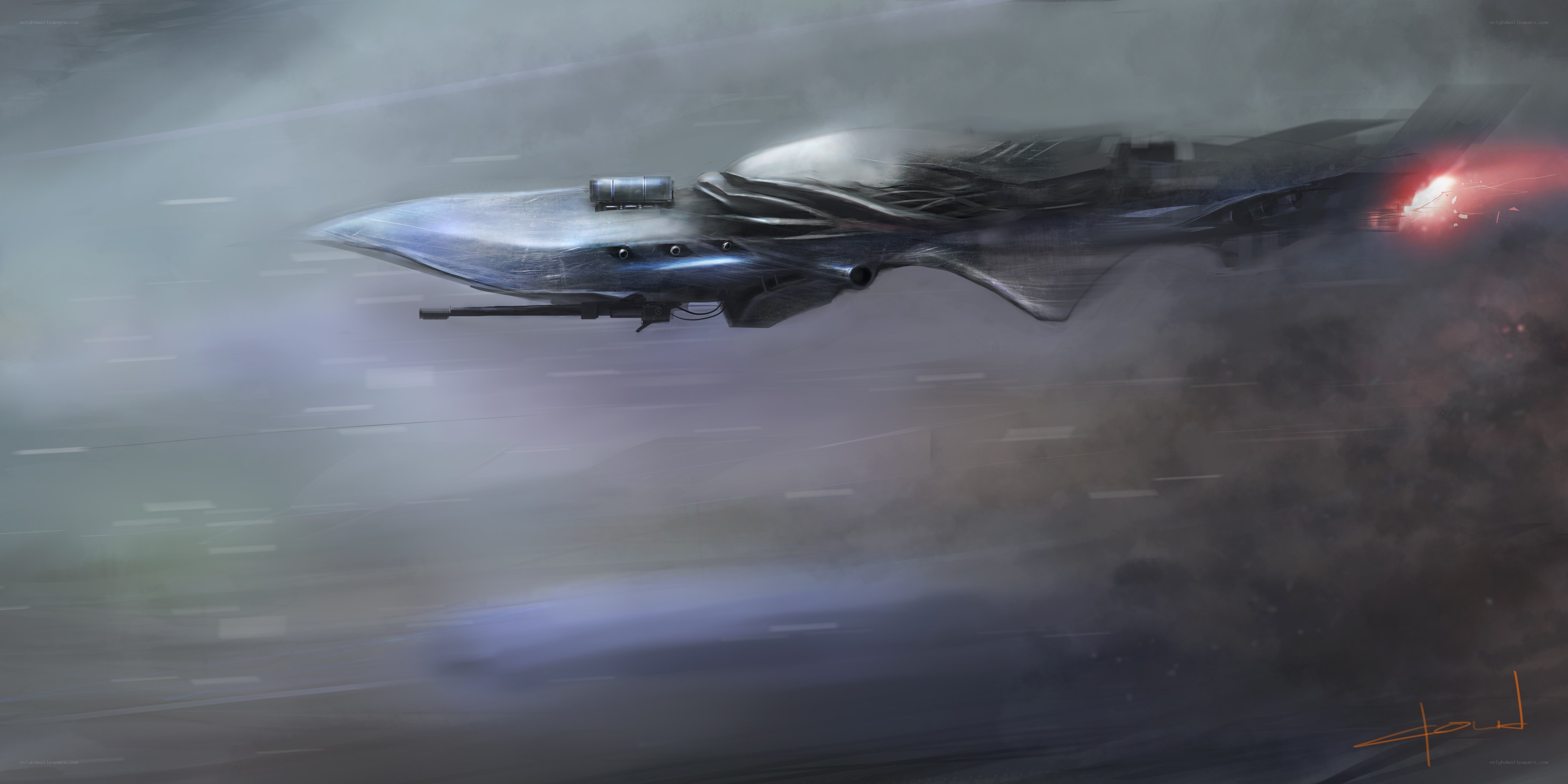 futuristic fighter jet in motion