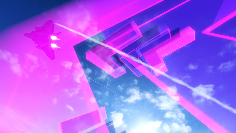 Futuristic fighter jet in neon sky