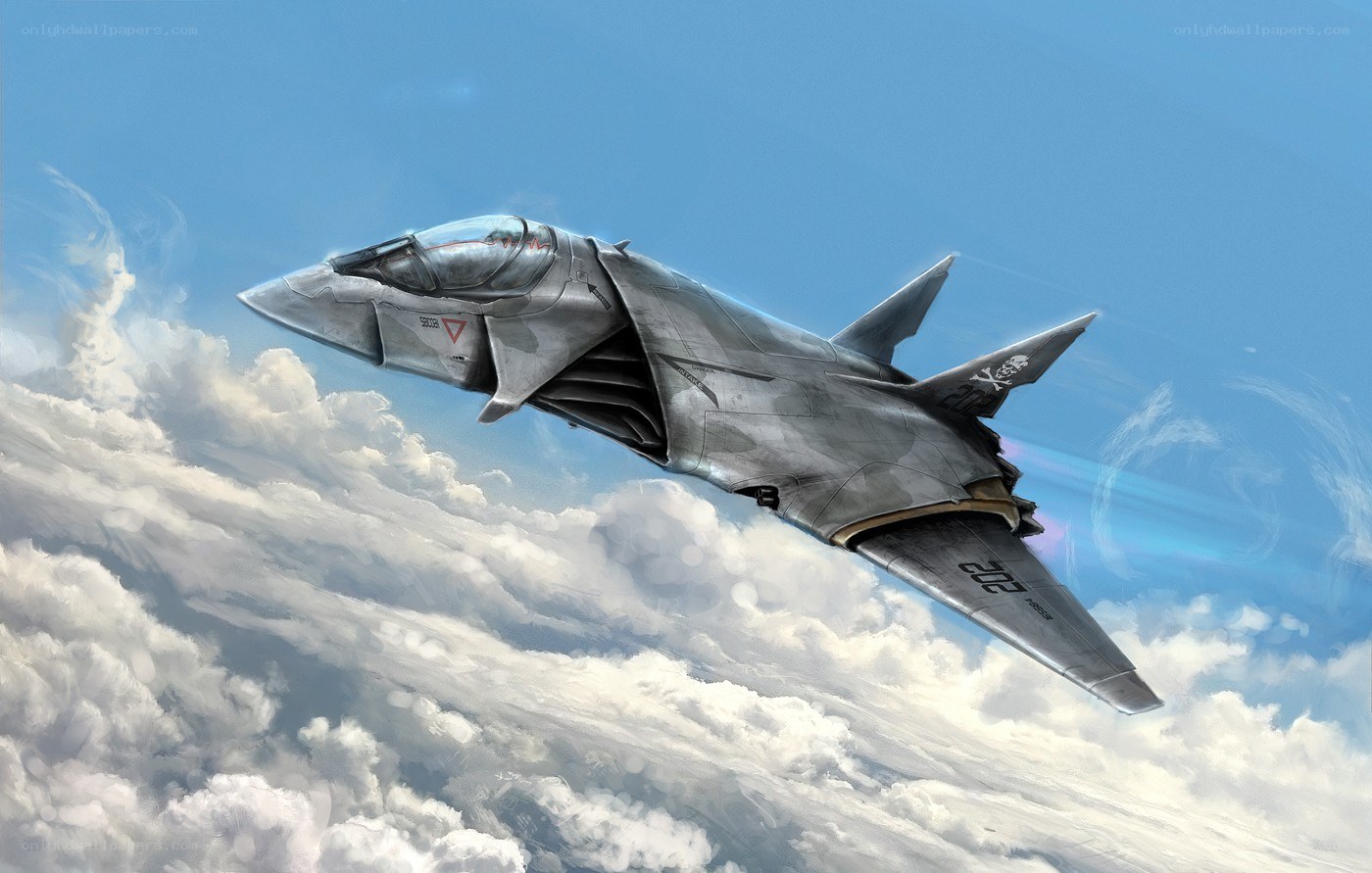 futuristic fighter jet in sky