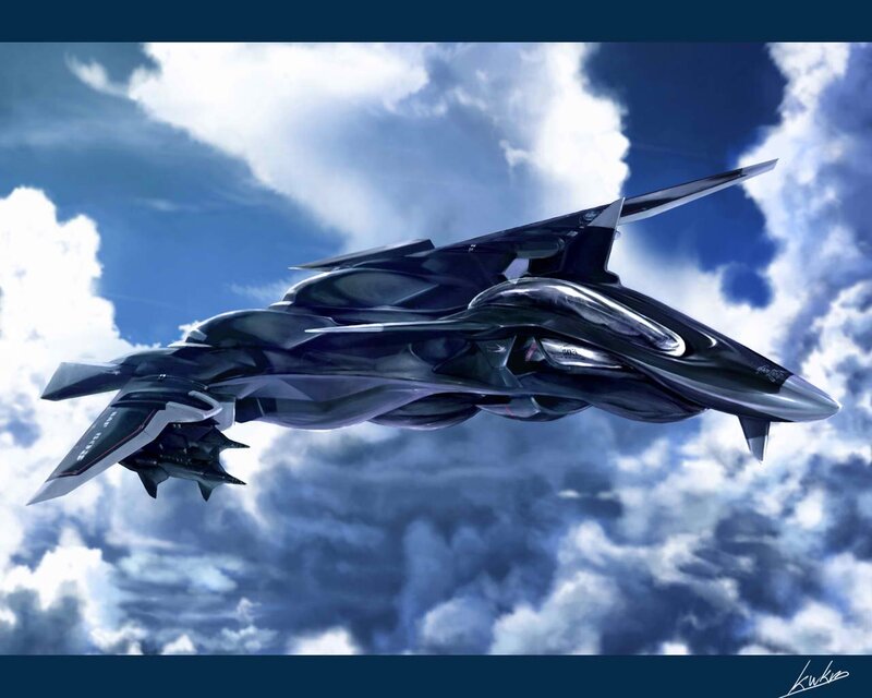 futuristic fighter jet in sky