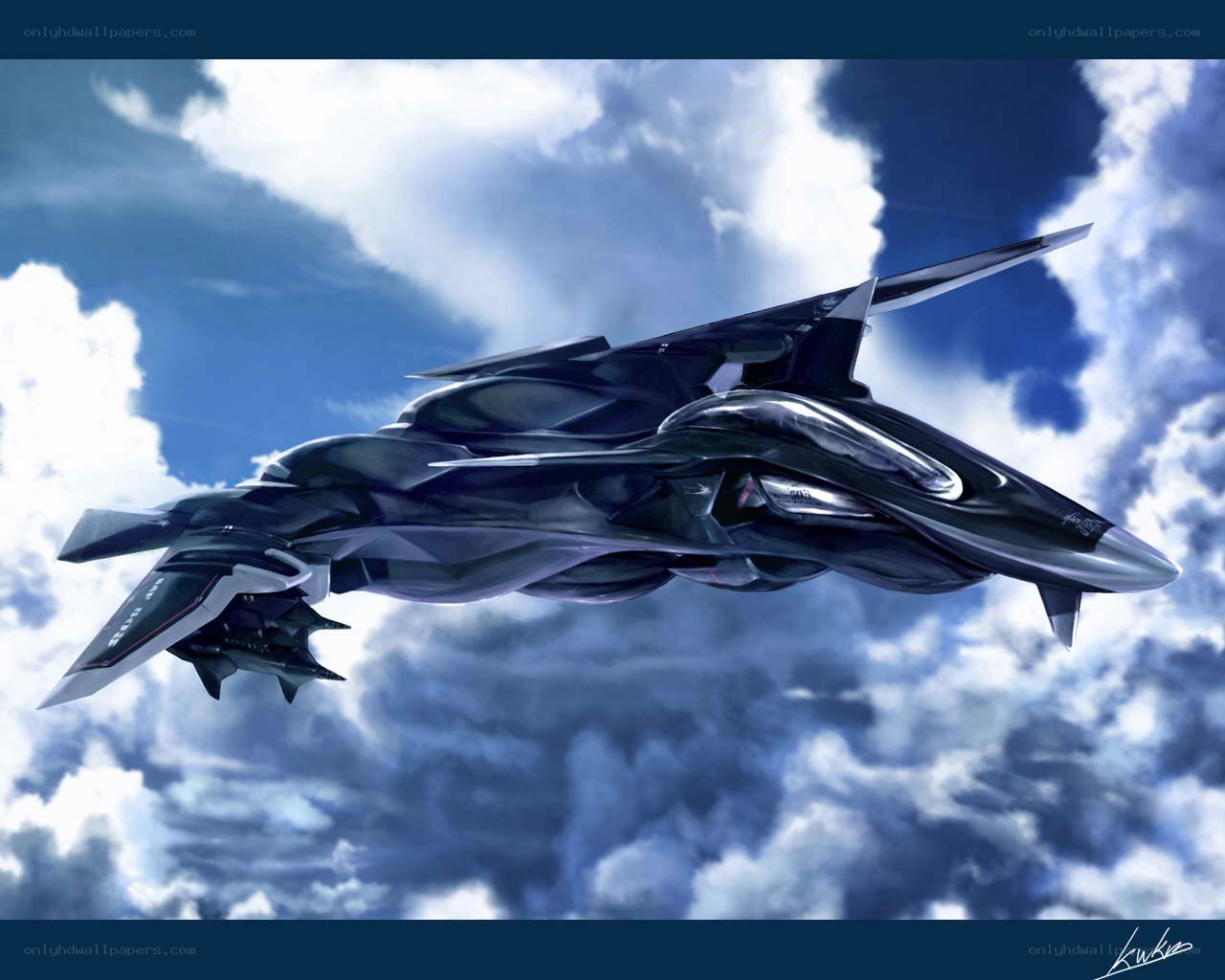 futuristic fighter jet in sky