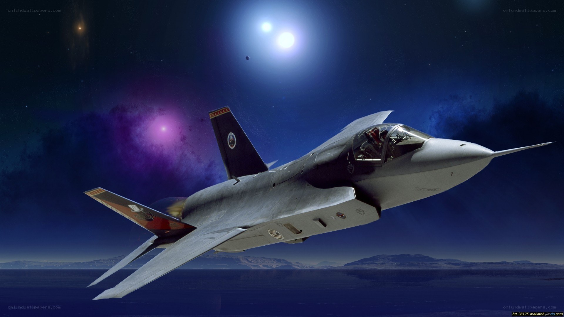 Futuristic fighter jet in space