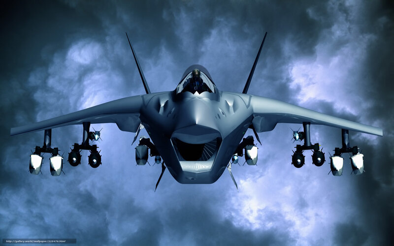 Futuristic fighter jet in storm