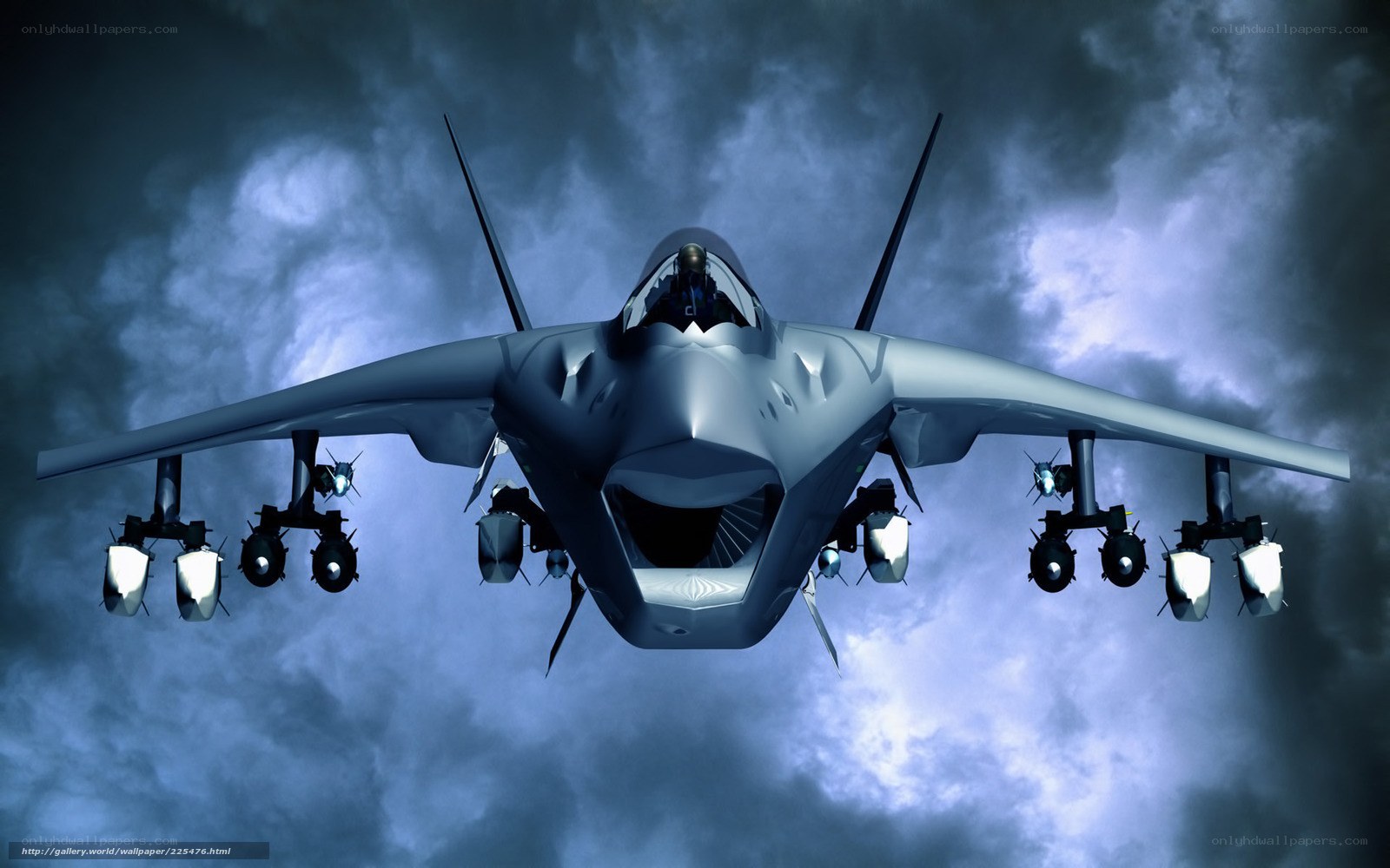 Futuristic fighter jet in storm