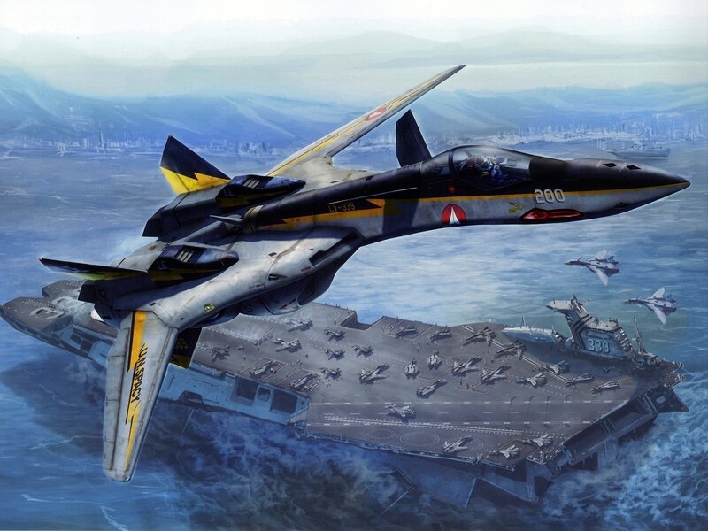 Futuristic fighter jet over aircraft carrier