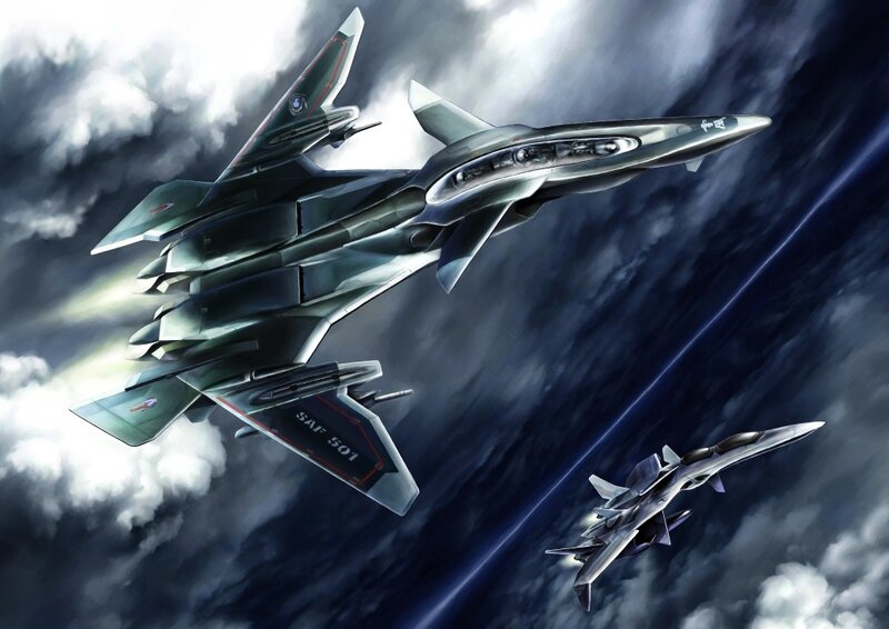 Futuristic fighter jets in flight