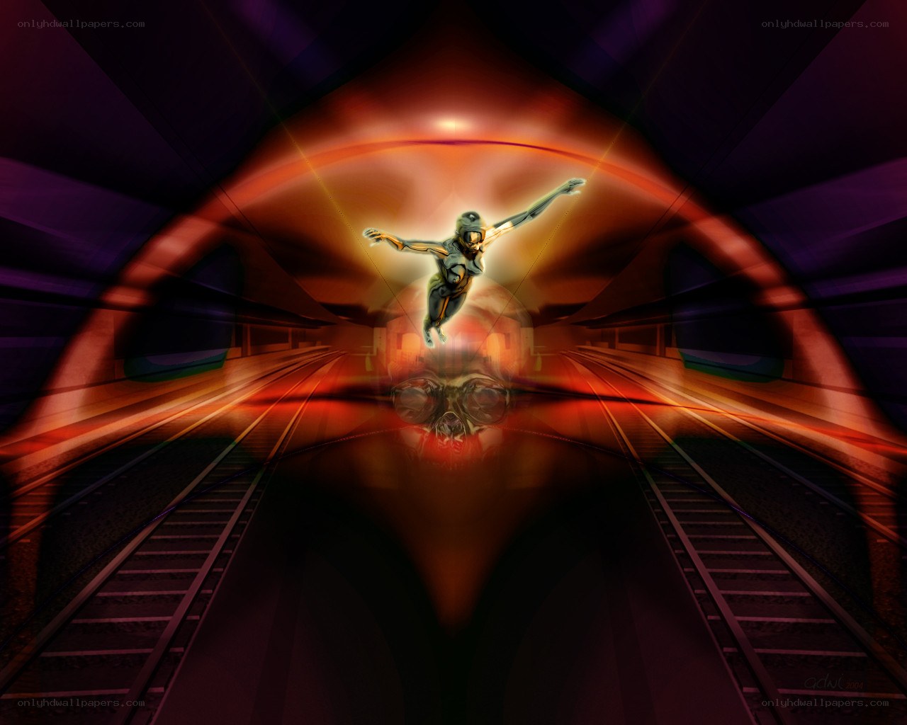 futuristic figure in tunnel