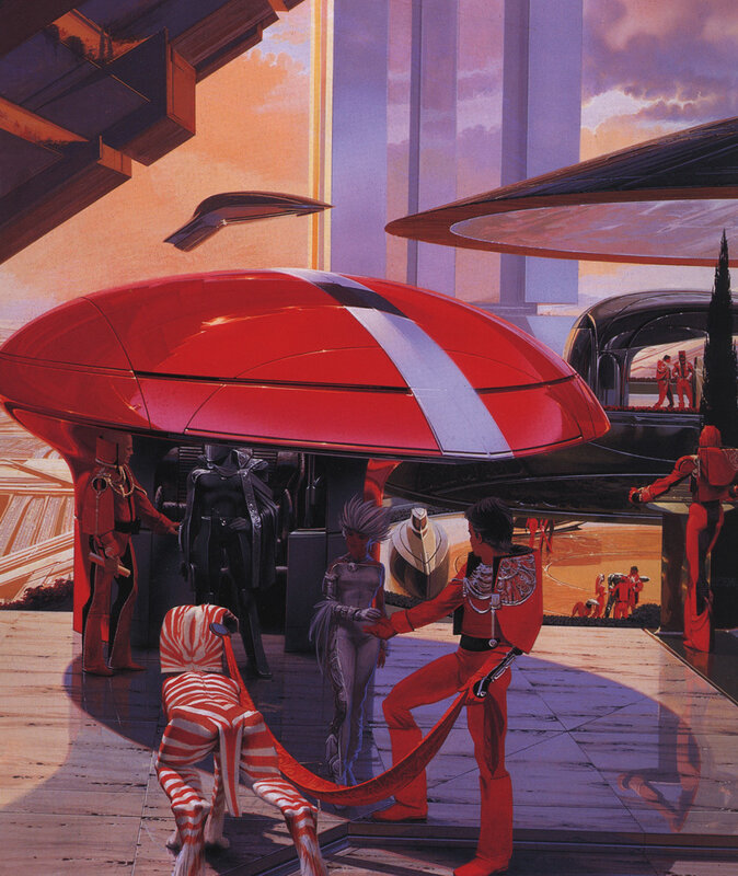 Futuristic Figures on Platform