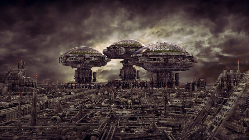 Futuristic Floating Cities — Gray, Dramatic