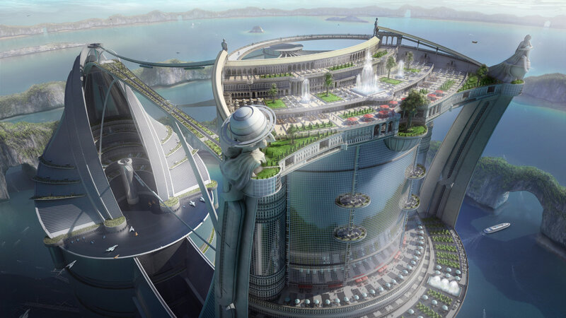 futuristic floating city
