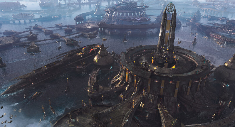 Futuristic Floating City — Blue, Dramatic, Night, Digital Art