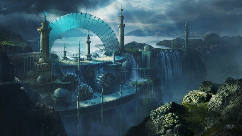 Futuristic Floating City — Blue, Dramatic
