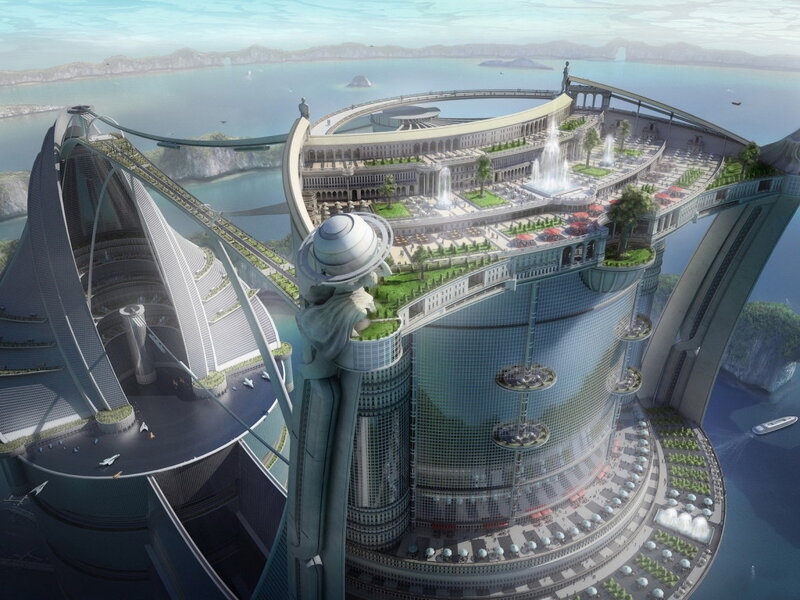 Futuristic Floating City — Blue, Serene