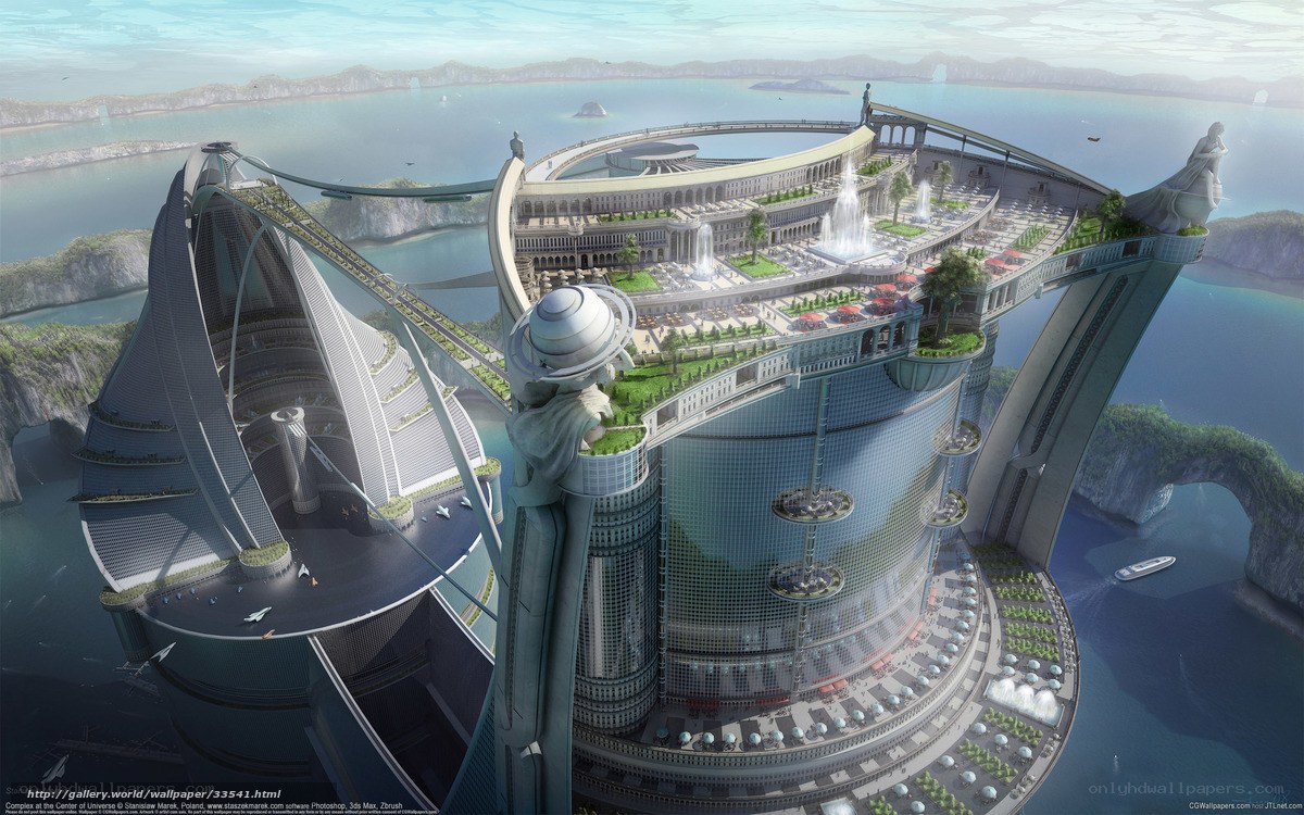 Futuristic floating city complex