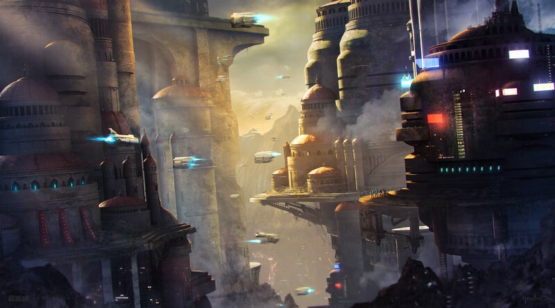 Futuristic Floating City — Gray