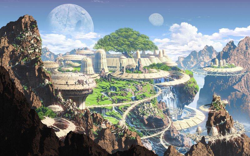 Futuristic Floating City — Green, Serene, Afternoon