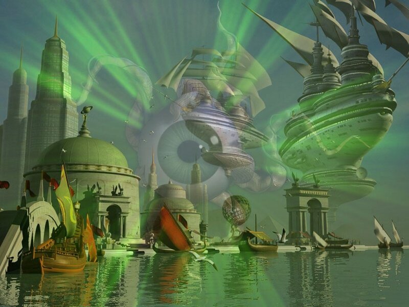 Futuristic Floating City — Green