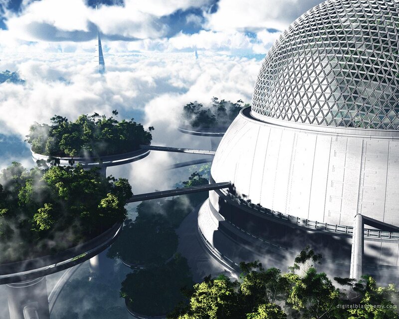 Futuristic Floating City — White