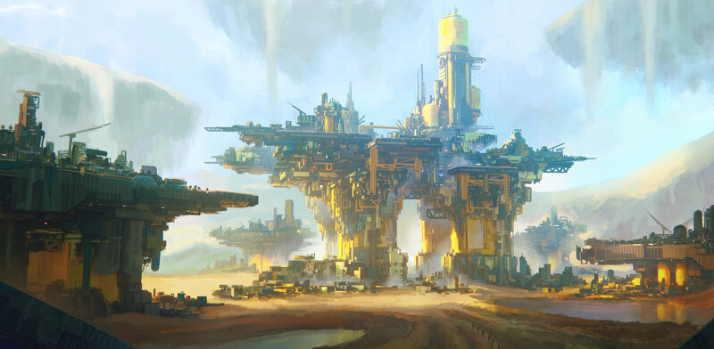 Futuristic Floating City — Yellow