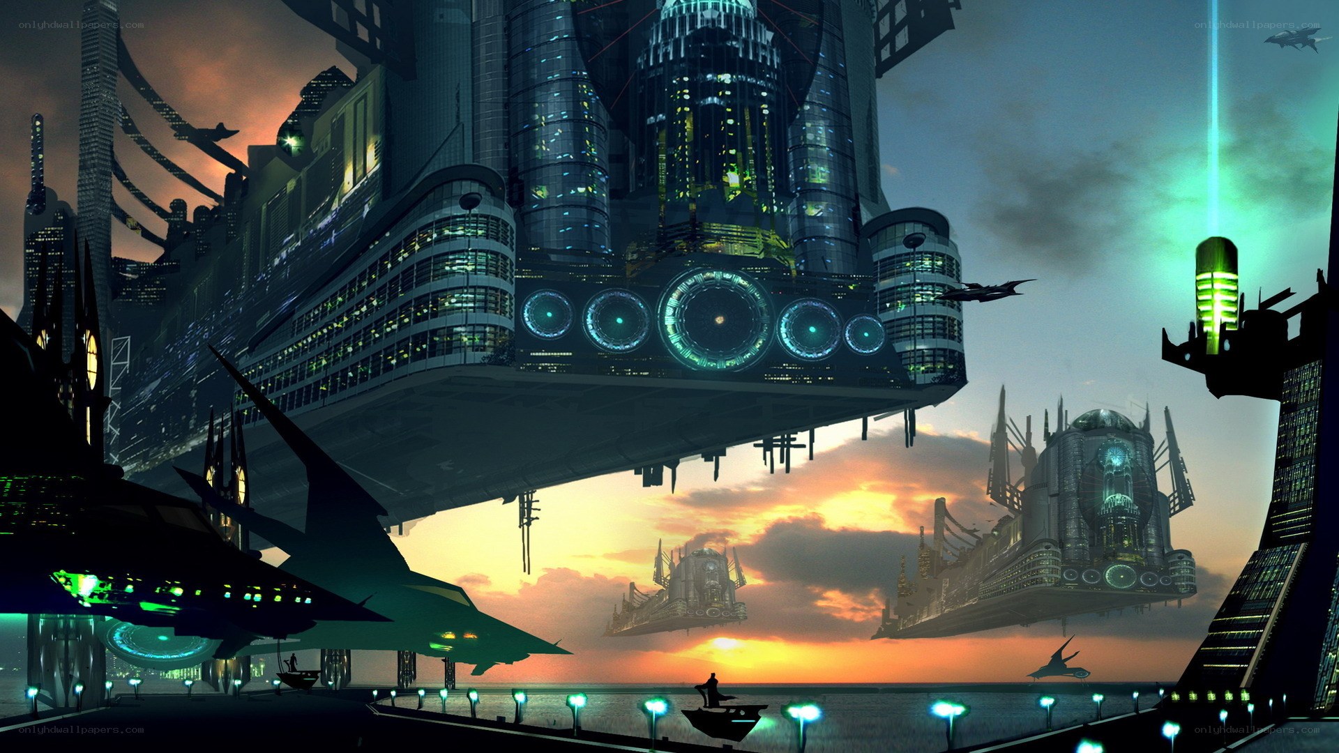 futuristic floating cityscape
