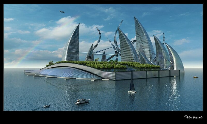 Futuristic Floating Island — Blue