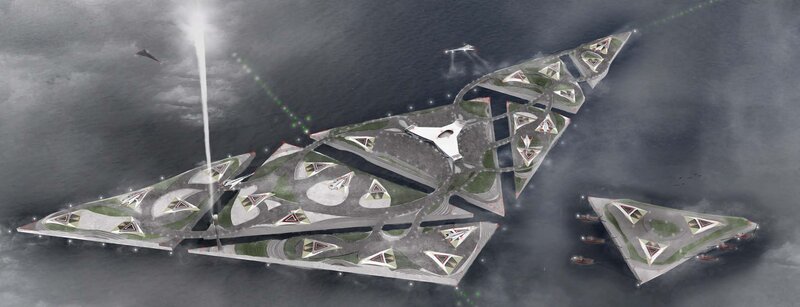 Futuristic Floating Island — Gray