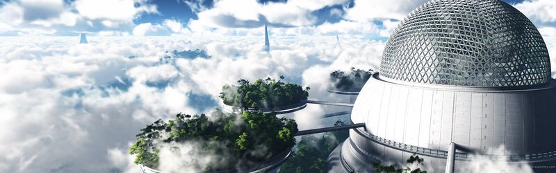 Futuristic Floating Islands — White