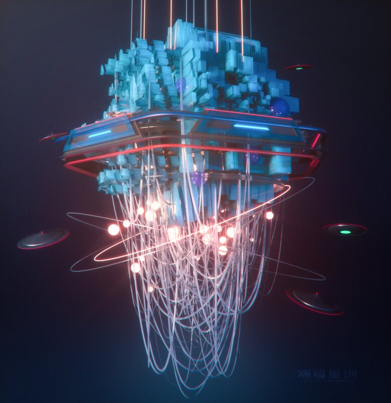 Futuristic Floating Structure — Blue, Dramatic, Night