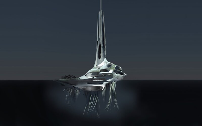Futuristic Floating Structure — Gray, Dramatic