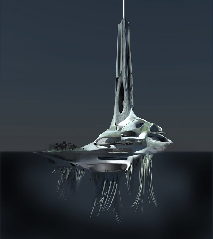 Futuristic Floating Structure — Gray