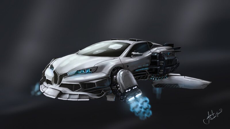 Futuristic Flying Car — Gray