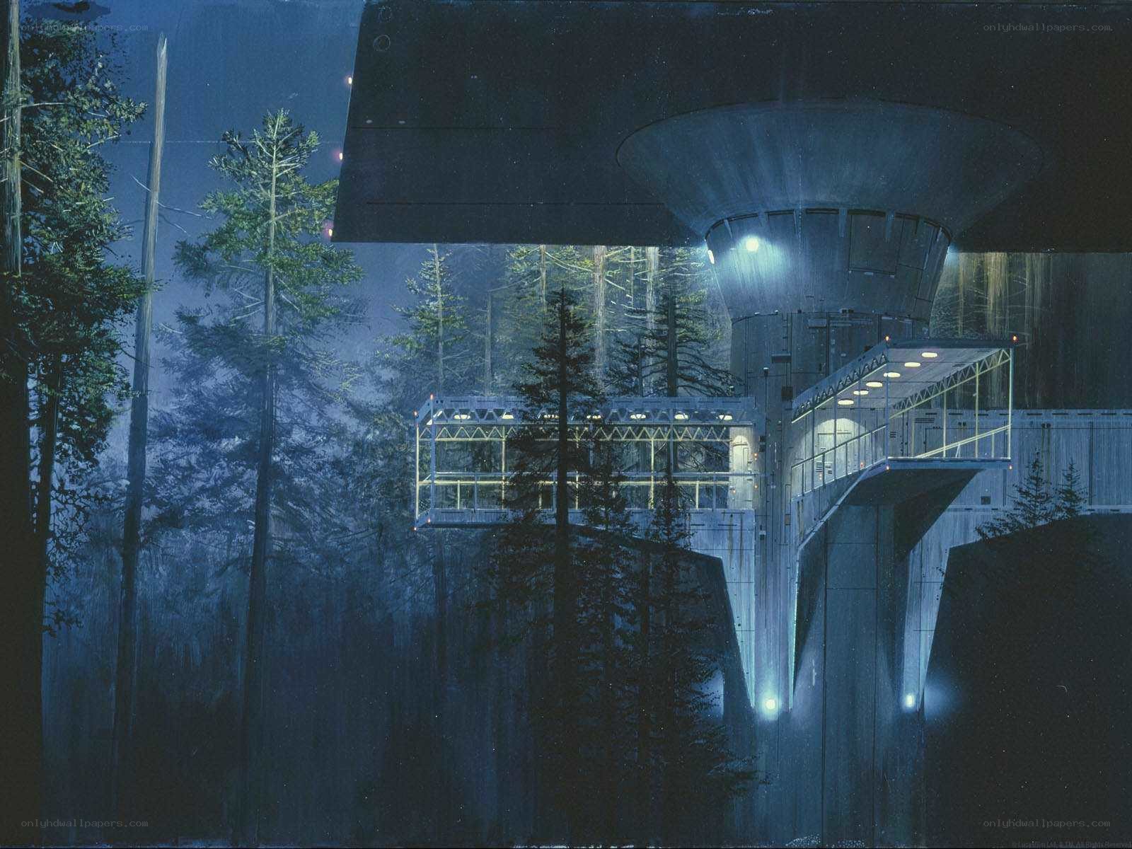 futuristic forest outpost