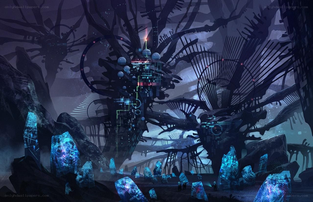 futuristic forest temple