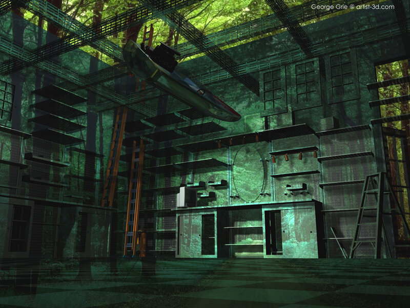futuristic forest workshop