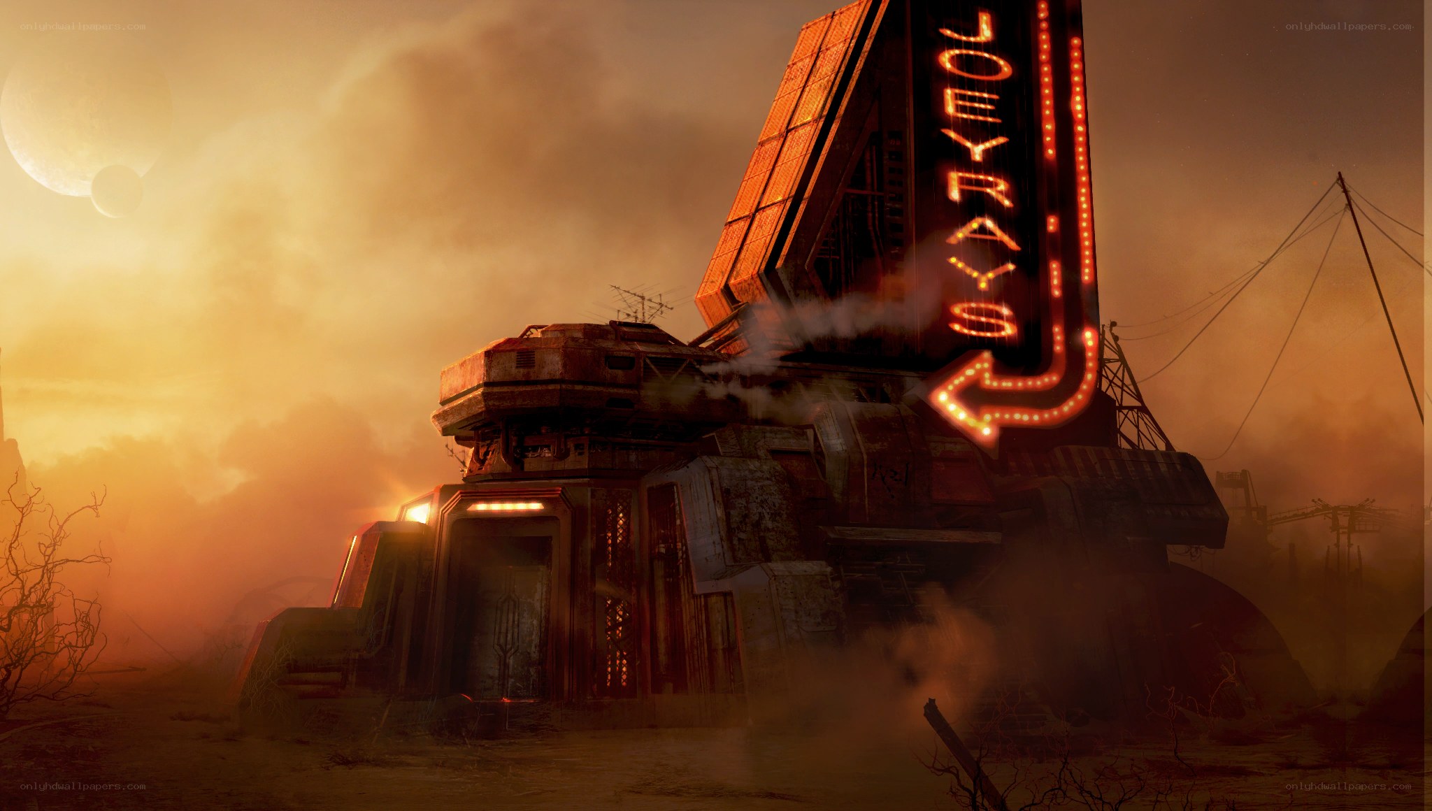 futuristic gas station at sunset